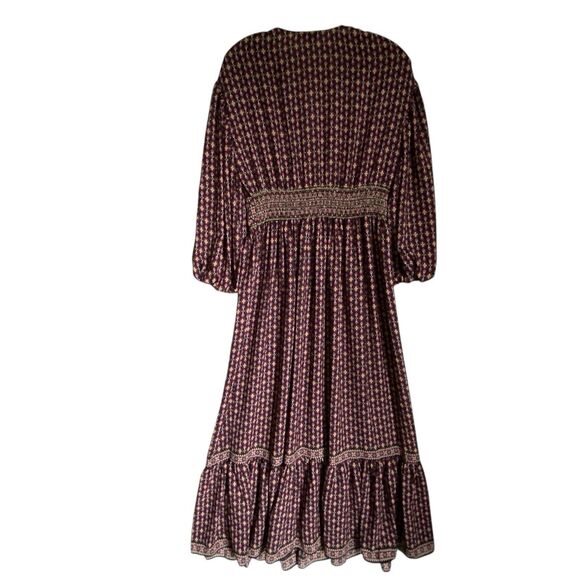 Max Studio Tiered Midi Dress M Terracotta V-neck Smocked Waist Bohemian Cottage - Picture 3 of 8